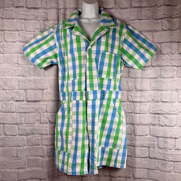 Big Bud Press Short Sleeve Shorts Jumpsuit 2XL Adult Womens Unisex Gingham Plaid - Picture 2 of 10